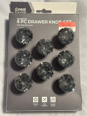 Real Living Decorative Crystal-Style Drawer & Cabinet Knobs (8-Pack) - Gray
